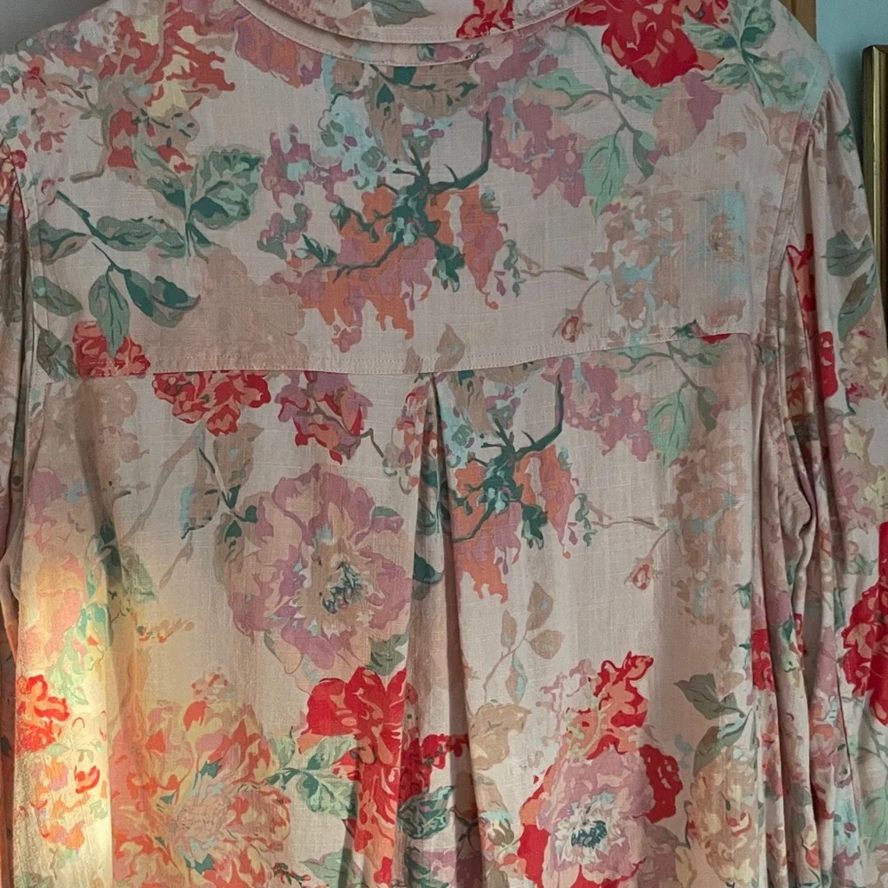 Tribal Linen Multicolor Floral Button-Down Shacket Jacket. Size TG/XL - Picture 5 of 6